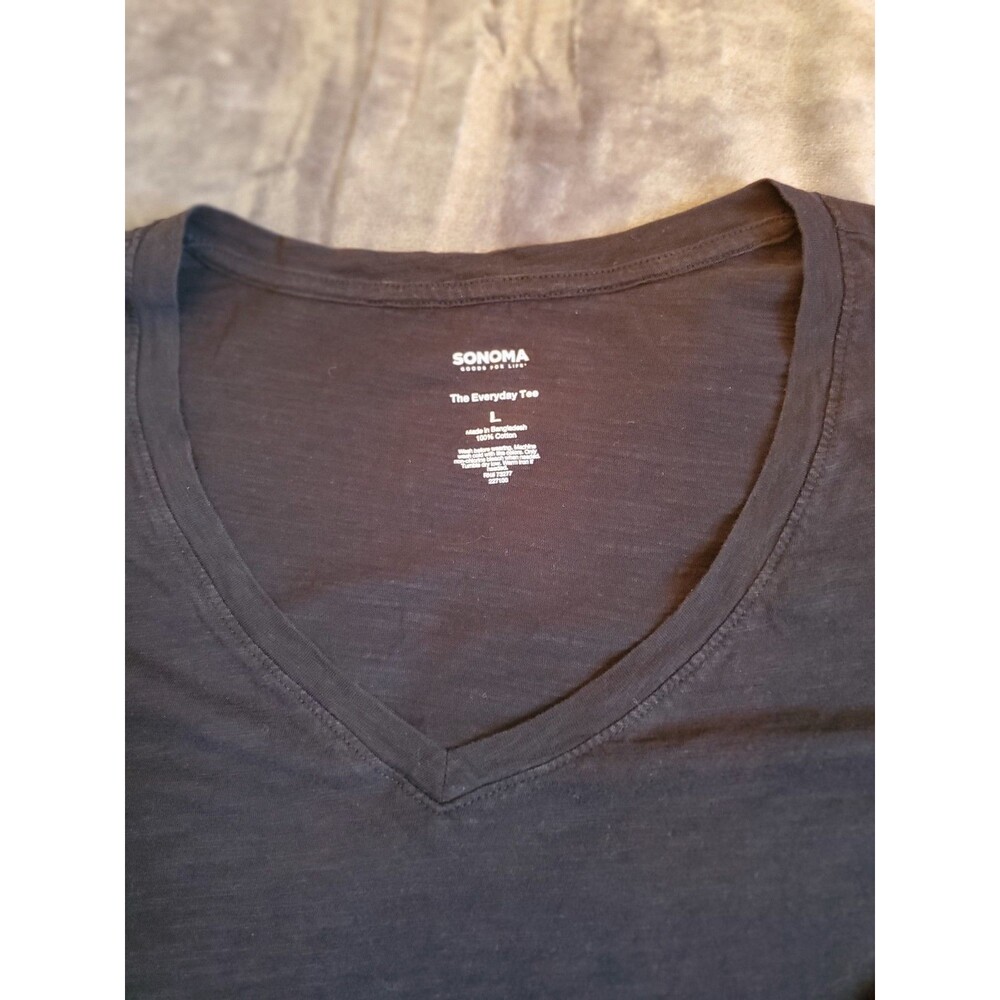 Sonoma Women's Everyday T Size Large Black 100% Cotton Long Sleeve V Neck - Picture 6 of 7